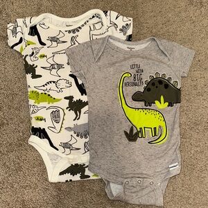 Carter's Dinosaur Bodysuits - Gray and White with Green Accents